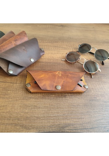 Sumerian Leather Craft Deri Gözlük Kılıfı Cat Sarısı