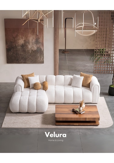 Puffy Premium Uzanmalı Köşe Koltuk Takımı & Oturma Grubu - Krem Krem Köşe