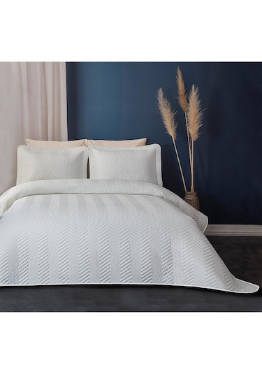 Evlen Home Ross %100 Pamuk Tek Kişilik Yatak Örtüsü Pike Takımı Kapitone Çizgili Günlük Yıkanabilir Beyaz