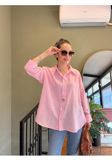 Ali Butik Pembe Keten Gömlek