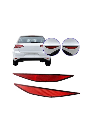 Lemestar Golf Mk7 2013-2017 Arka Tampon Reflektörü Kırmızı Lens Seti Sağ-sol