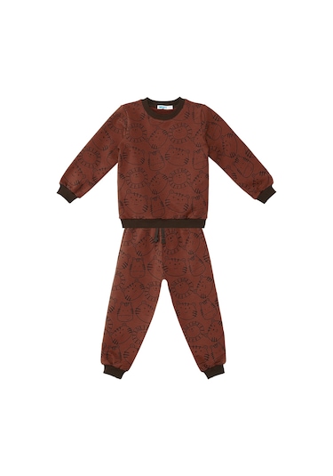 Denokids Hayvanlar Erkek Bebek Eşofman Takım - Kahverengi