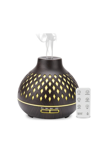 Techbloom 400ml Uzaktan Kumandalı Silvery Line Pattern Esansiyel Yağ Difüzörü Ultrasonik Nemlendirici Susuz Otomatik Kapanma Ahşap