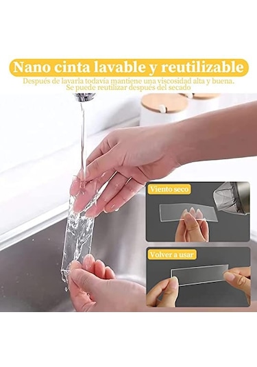 Geeroyoo 5m Yenilenebilir Suya Dayanıklı Nano Çift Taraflı Bant - Duvar, Halı Sabitleyici, Mutfak Ve Dış Mekan Uygun, İz Kalmaz, Kırpılabilir, Kauçuklu Tutucu Diğer