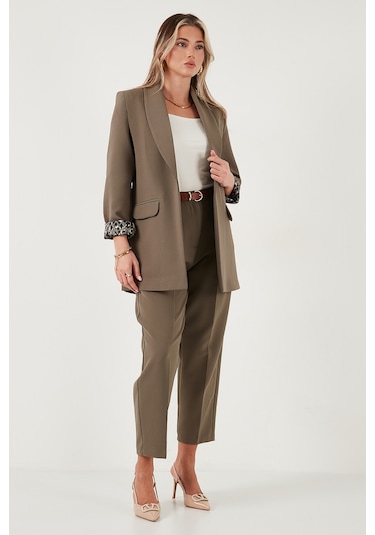 Lela Regular Fit Yüksek Bel Düz Paça Kemerli Bayan Pantolon 68350938 Haki