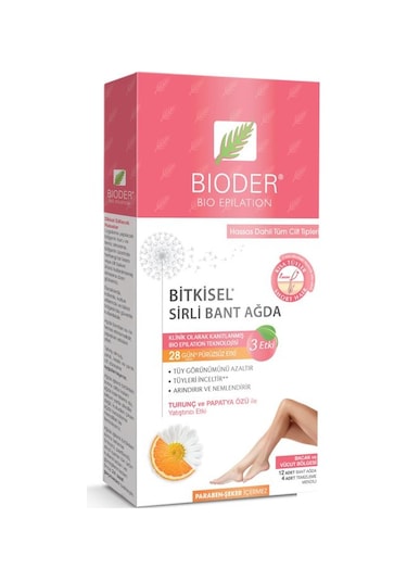 Bioder Hassas Ciltler için Bitkisel Sirli Bant Ağda 12'li + Temizleme Mendili 4'lü