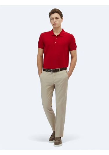 Kırmızı Polo Yaka Düz Örgü Triko Kırmızı