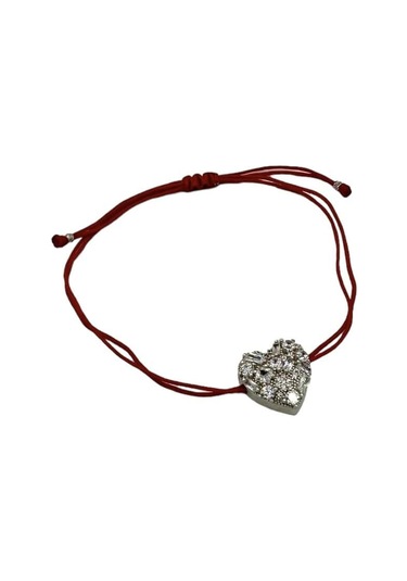 Gümüş Bayan Baget Kalp Bileklik Makrome İpli