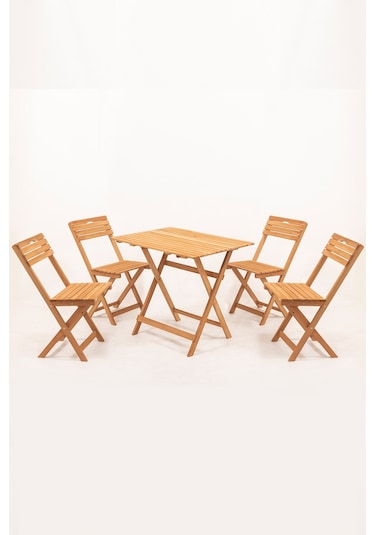 4+1 Minderli Balkon Bahçe Mutfak Bistro Set Katlanır Masa-sandalye Ahşap