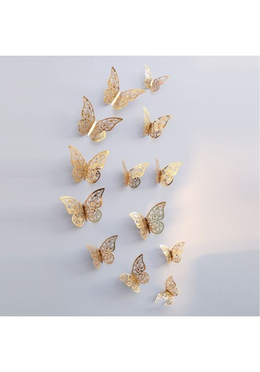 Tenfowee 12 Adet Çok Renkli Abs Plastik 3d Kelebek Gölge Dekoratif Sticker - Su Geçirmez, Isı Dayanıklı, Yeniden Kullanılabilir, Pencere Uygun Mavi