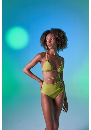 Holly Lolly Yüksek Bel Aksesuar Detaylı Delphi Bikini Altı Yeşil