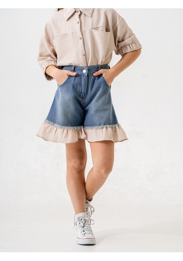Kız Çocuk Garnili Kot Şort 2867 Tint Denim