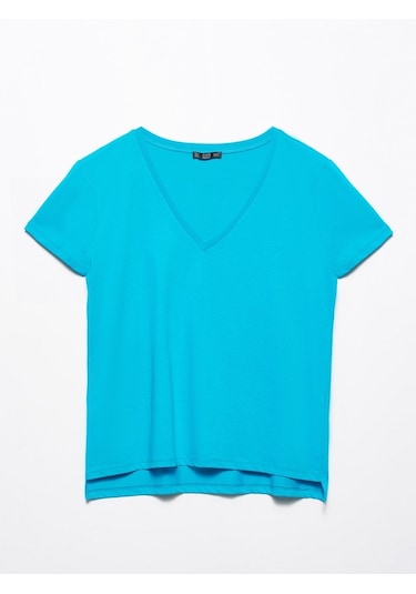 Dilvin V Yaka Basic T-Shirt-Mavi