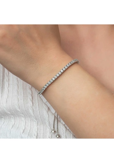 Gümüş Su Yolu Asansörlü Kadın Bileklik Gümüş