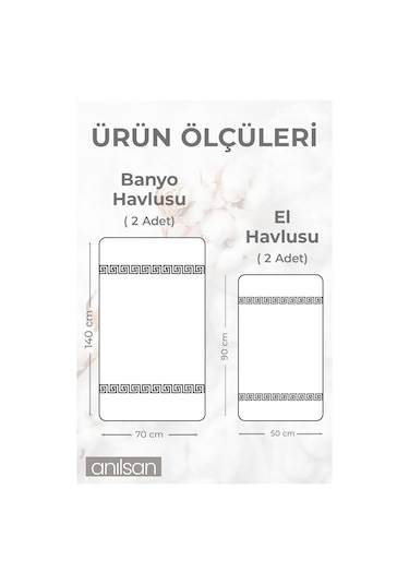%100 Pamuk 4'lü Greek Havlu Seti - 2 Adet El Havlusu Ve 2 Adet Banyo Havlusu Beyaz