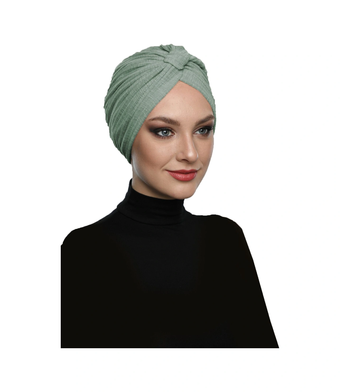 Pamuklu Bantlı Astarlı Su Yeşili Hazır Türban Tesettür Havuz Bonesi Su Yeşili