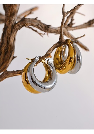 Altın Eetit Bildirimi Paslanmaz Çelik Geometrik Halka Küpe Takı Kadınlar İçin Trendy Metal Doku 18 K Küpe Altın Aksesuarlar