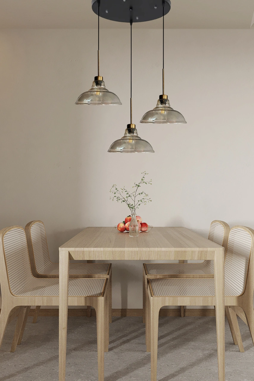 Üçlü Vishi Cam Bal Rengi Avize İnce Eskitme Başlık Retro Sarkıt Lamba Restoran Salon Aydınlatma Bal