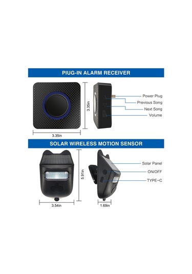 Solar Driveway Alarmı 984ft Uzun Menzilli Kablosuz