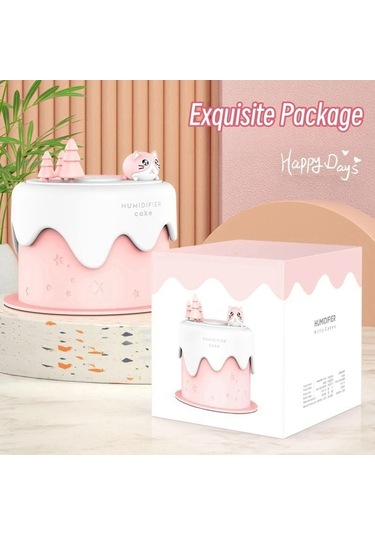 M328 Pil Tipi Mini Masaüstü Gece Lambası Karikatür Kek Sessiz Sprey Nemlendirici Pembe