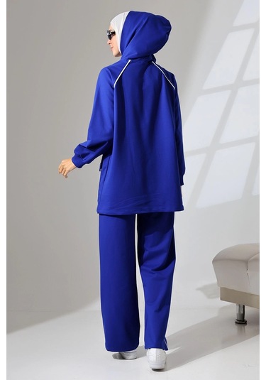Kadın Saks Mavisi Mevsimlik Penye Alt Üst Spor Ve Rahat Ikili Tunik Pantolon Şık Tesettür Takım Saks Mavisi