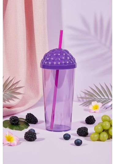 Özel Pipetli Bardak 700 Ml, Renkli Ve Pratik Mor