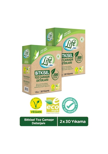 Life By Fakir %100 Bitkisel Bazlı Doğal Toz Çamaşır Deterjanı 2 x 1500 G