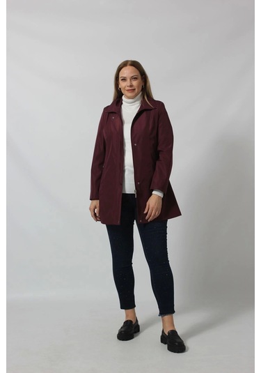 1616 Fermuarlı Cep Detaylı Kapuşonlu Bondit Ceket Mürdüm