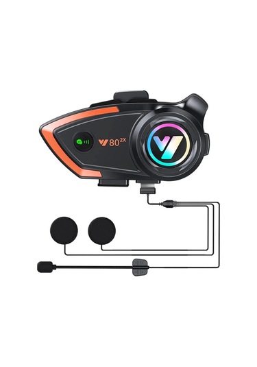 Yeni Model Y80-2x Motosiklet İntercom 2 Kişilik Bağlantı Rgb Işıklı Bluetooth Kulaklık Seti