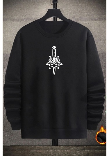 Unisex Skullcracked Bisiklet Yaka Sweatshirt Siyah