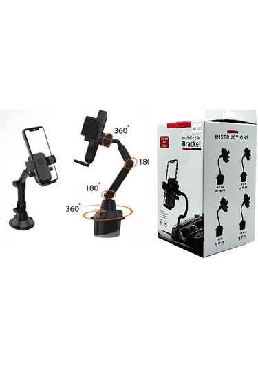 Araç İçi Bardaklıktan Monte Telefon Tutucu Siyah Telefonluk