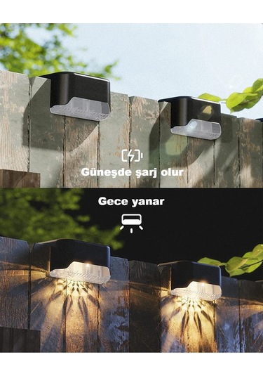 4 Adet L Solar Led Güneş Enerjili Su Geçirmez Köşebent Led Işık Merdiven Veranda Bahçe Aydınlatma Siyah