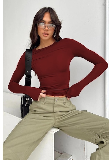Madmext Bordo Bisiklet Yaka Basic Uzun Kollu Body Mg1701-bordo Bordo
