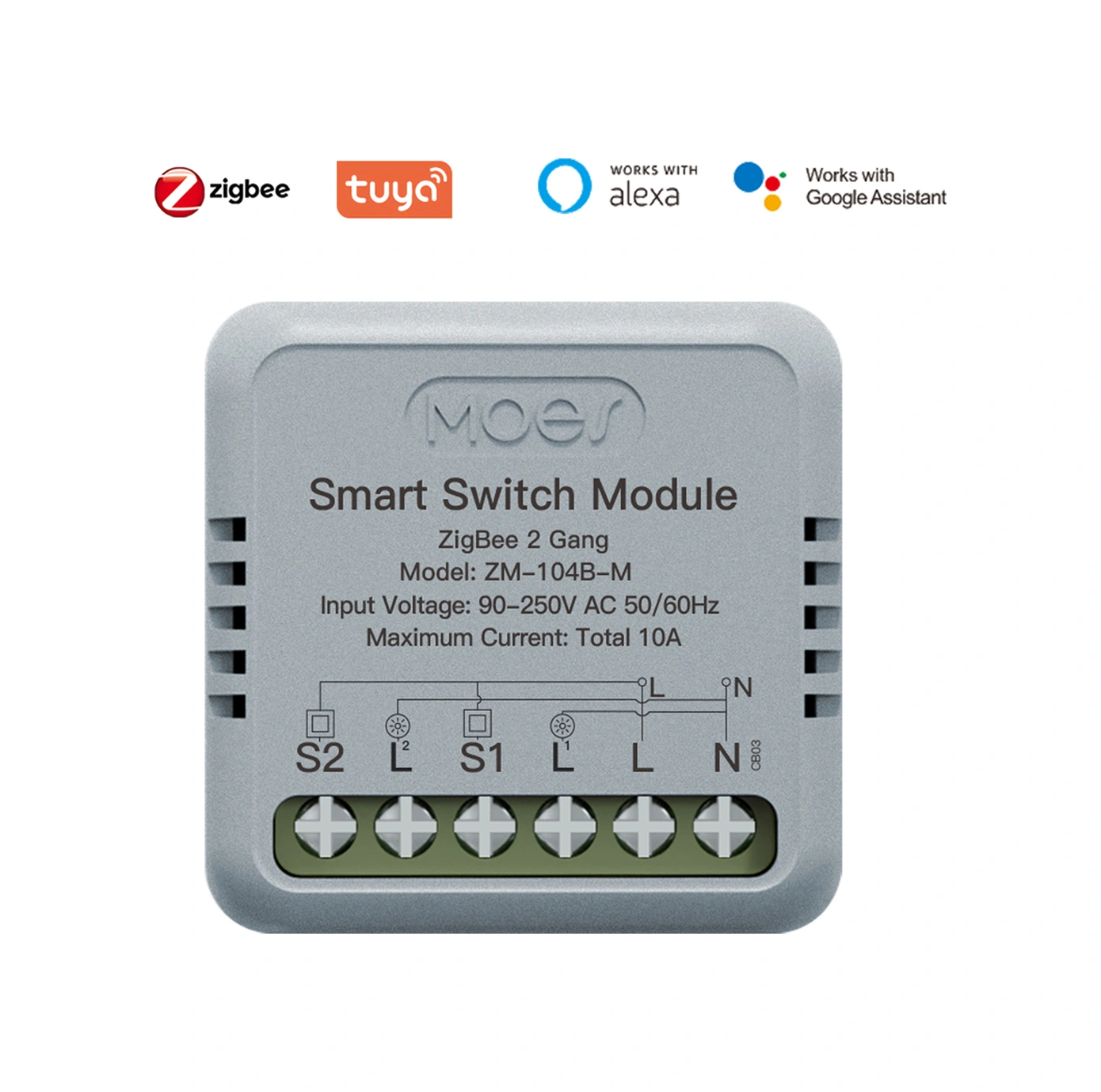Tenfowee Tuya Zigbee Akıllı Ev Anahtarı Modülü - 2 Yollu, Uygulama İle Uzaktan Kontrol, Zamanlama Özelliği, Zigbee 3.0, 90-250v - Zm-104b-m