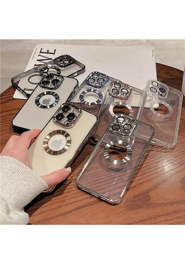 İphone 14 Promax Uyumlu Extra Kamera Korumalı Kamerası Cam Lensli Lazer Lüx Kılıf Kapak Tam Koruma Gümüş