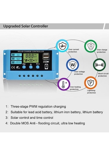 Ganzhoushop Sones Solar Şarj Şarj Pv Lityum Kurşun-asit Kontrol Deşarj Cihazı Akü 24v 12v 10a / Xq - Güneş Enerjisi Akü Şarj Regülatörü