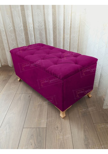 Lüks Sandıklı Kapitoneli Ayakucu Puf Bench 100 Cm Gold Ayak Mor