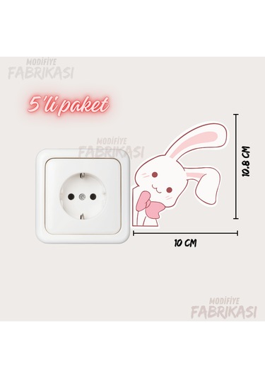 Pembe Papyonlu Tavşan Çocuk Odası Dekoratif Priz Sticker Uv Baskı Pembe