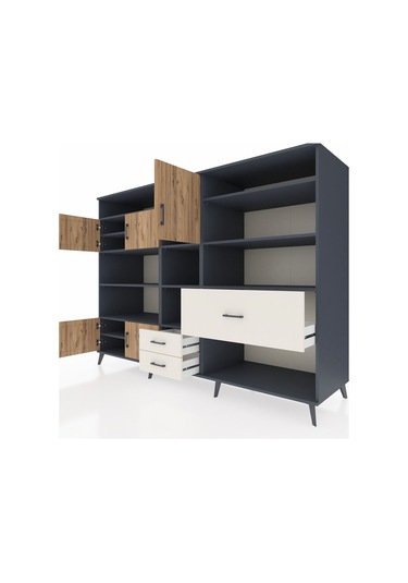 Kronos Dolap 13 Raflı 3 Çekmeceli 5 Kapaklı 220x59x163 Antrasit-ç Antrasit-çam/aytaşı