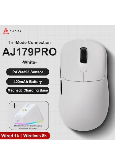 Aj179 Pro Kablosuz 3 Modlu 8k-26.000dpı Oyuncu Mouse Beyaz