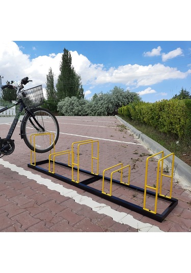 Bisiklet Park Alanı Apartman Bisiklet Park Yeri Metal 5'li Sarı - Siyah