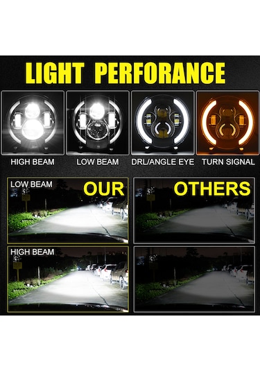 Jeehugo 7 İnç Araba/motosiklet Led Farı Ay Yarıçapı Melek Gözü H4-h13 Adaptörlü 100w 10000lm 6000k Beyaz/ahududu Işık Ip67 Sulu Dayanıklı