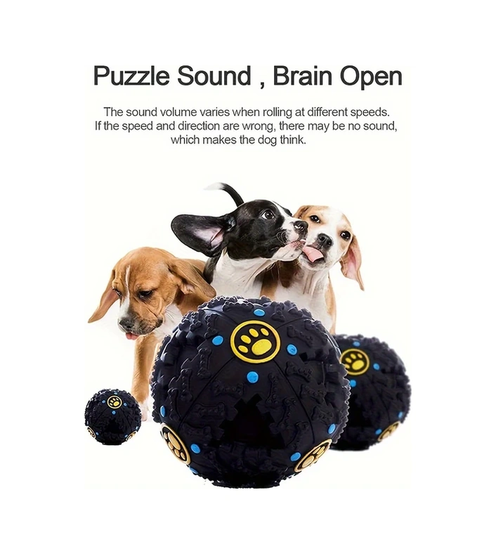 Fochsia Siyah Büyük Boy 4.7 İnç Yem Dağıtıcılı Köpek Oyuncağı - Dayanıklı Çiğneme Topu