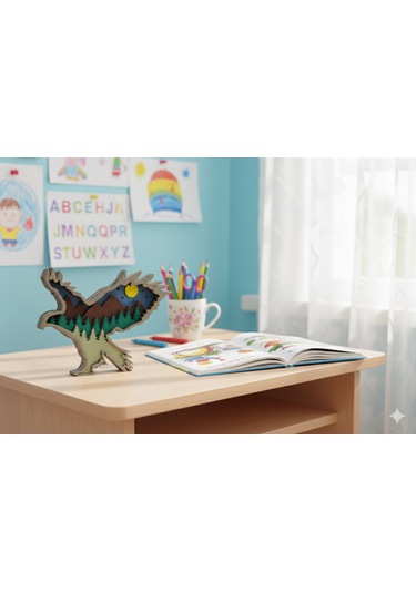3d Katmanlı Ahşap Kartal Figürlü Dekoratif Masa Süsü Standart