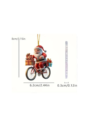 Geeksen Kahverengi Akrelik Noel Ağaç Dekorasyonu - Bisikletle Hediye Veren Noel Baba Figürü, Kolay Asma, Renk Tutarlı, Çok Amaçlı Kullanım