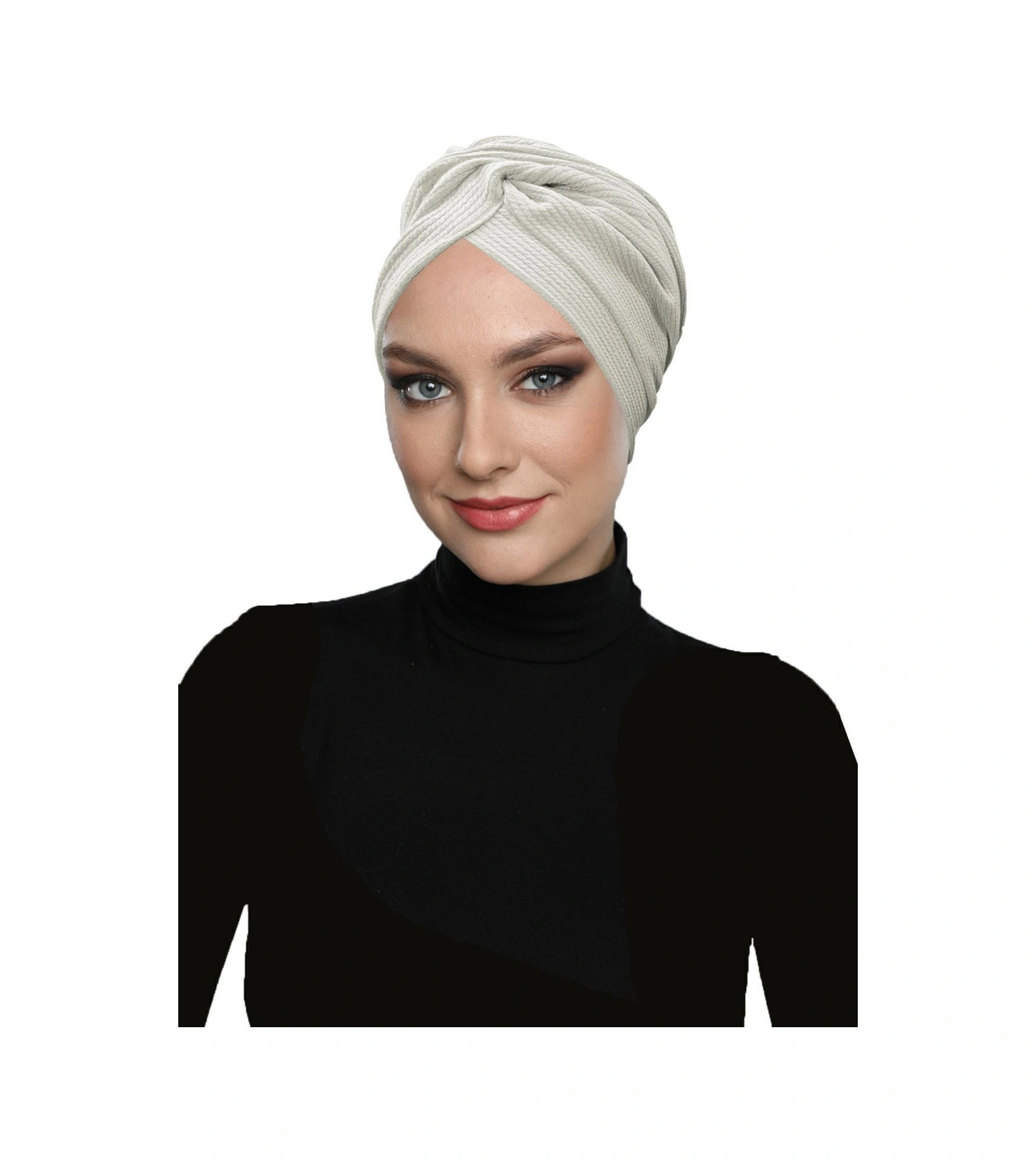 Çapraz Fitilli Penye Krem Hazır Türban Tesettür Havuz Bonesi Krem