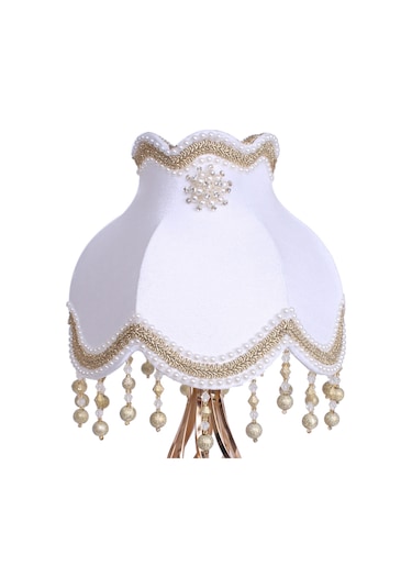 Lulu Broşlu Klasik Model Abajur Gold Beyaz