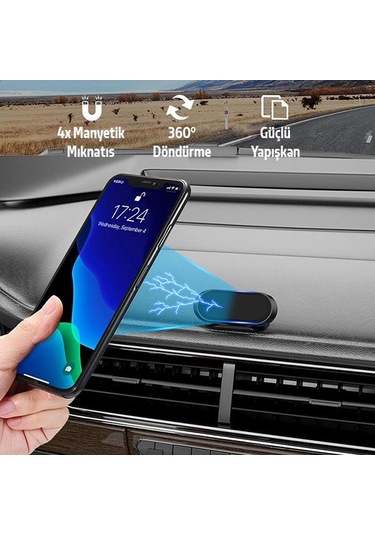 Zhltools Araç İçi 360 Derece Dönebilen Mıknatıslı Torpido Üstü Telefon Tutucu Siyah Siyah