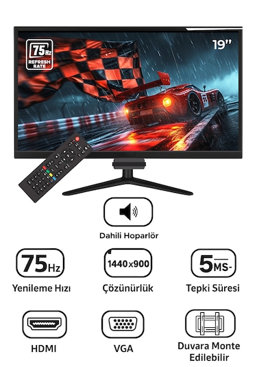 Snrelk 19" Sesli Dahili Hoparlör 12v Kumandalı Geniş Ekran 75 H