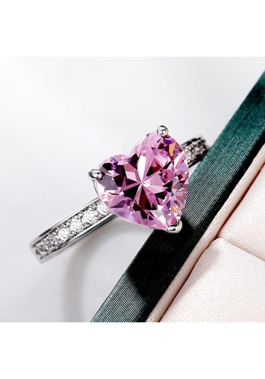 Pembe Klasik Tektaş Kadın Kalp Yüzük Aaa Pembe Kübik Zirkonya Teklif Yüzükler Kız Arkadaşı Için Yıldönümü Hediyesi Düğün Takı 7 Pembe